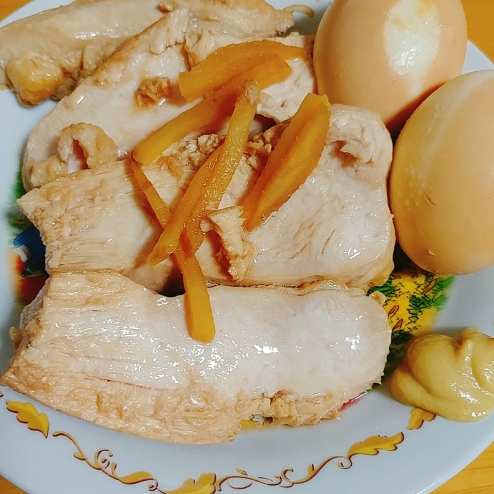 鶏むね肉と茹で卵のポン酢煮